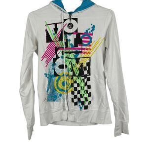 Volcom White Multi-Color Zip-Up Retro Hoodie Size Medium